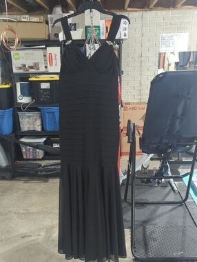 R&M Richards Black Beaded Strap Maxi Dress